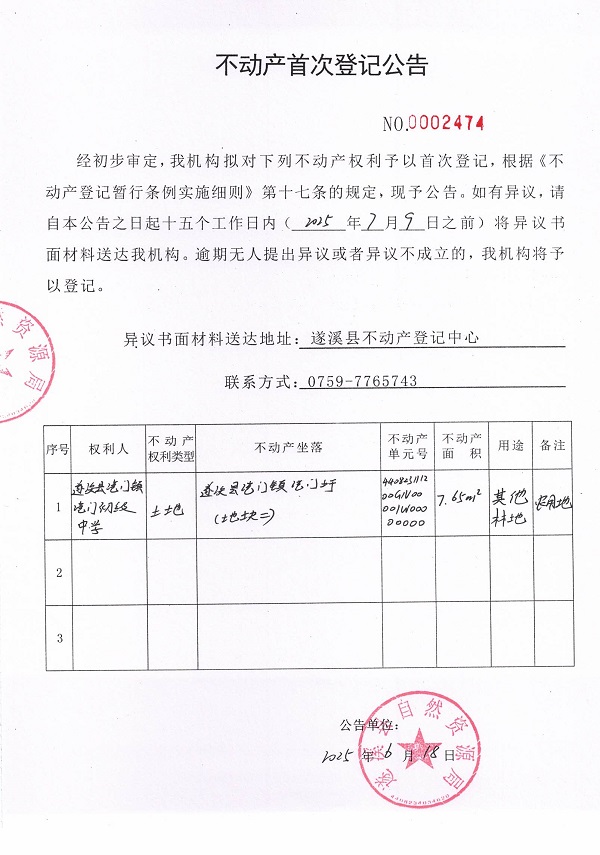 不動(dòng)產(chǎn)首次登記公告（遂溪縣港門鎮(zhèn)港門初級(jí)中學(xué)-2）.jpg