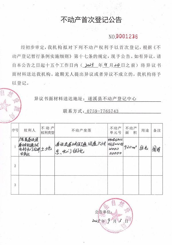 不動產首次登記公告（廣東省遂溪縣遂城街道城北村北門經(jīng)濟合作社）.jpg