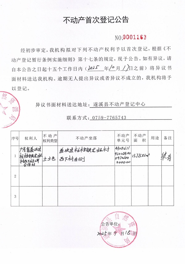不動(dòng)產(chǎn)首次登記公告（廣東省遂溪縣楊柑鎮(zhèn)龍眼村西下經(jīng)濟(jì)合作社1）.jpg